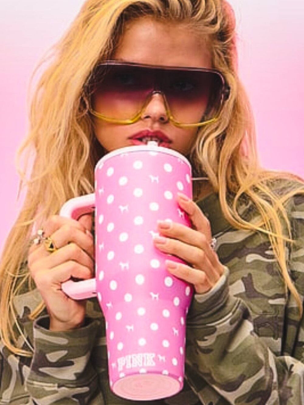 *NEW* PINK x Hydrojug 40oz Tumbler Water Bottle - Pink Polka Dot Dog Print